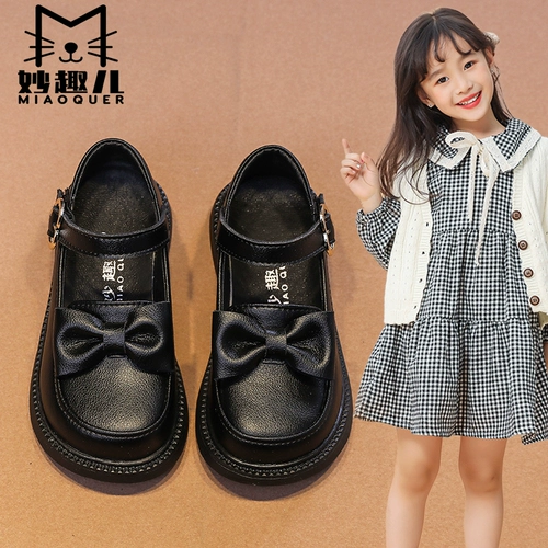 妙趣儿 Осенняя детская обувь для кожаной обуви для девочек, наряд маленькой принцессы, из натуральной кожи, мягкая подошва