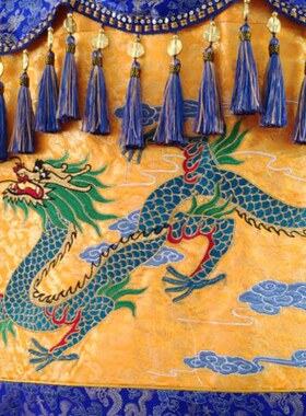 华侣刺绣品精品刺绣双龙宝盖精品提花布料织锦布神龙华盖伞佛顶盖
