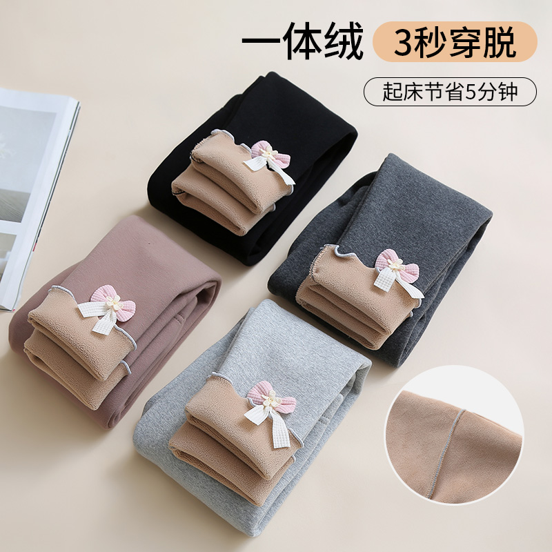 女童打底裤加绒加厚外穿蝴蝶结冬季新款保暖裤秋冬儿童洋气长裤子