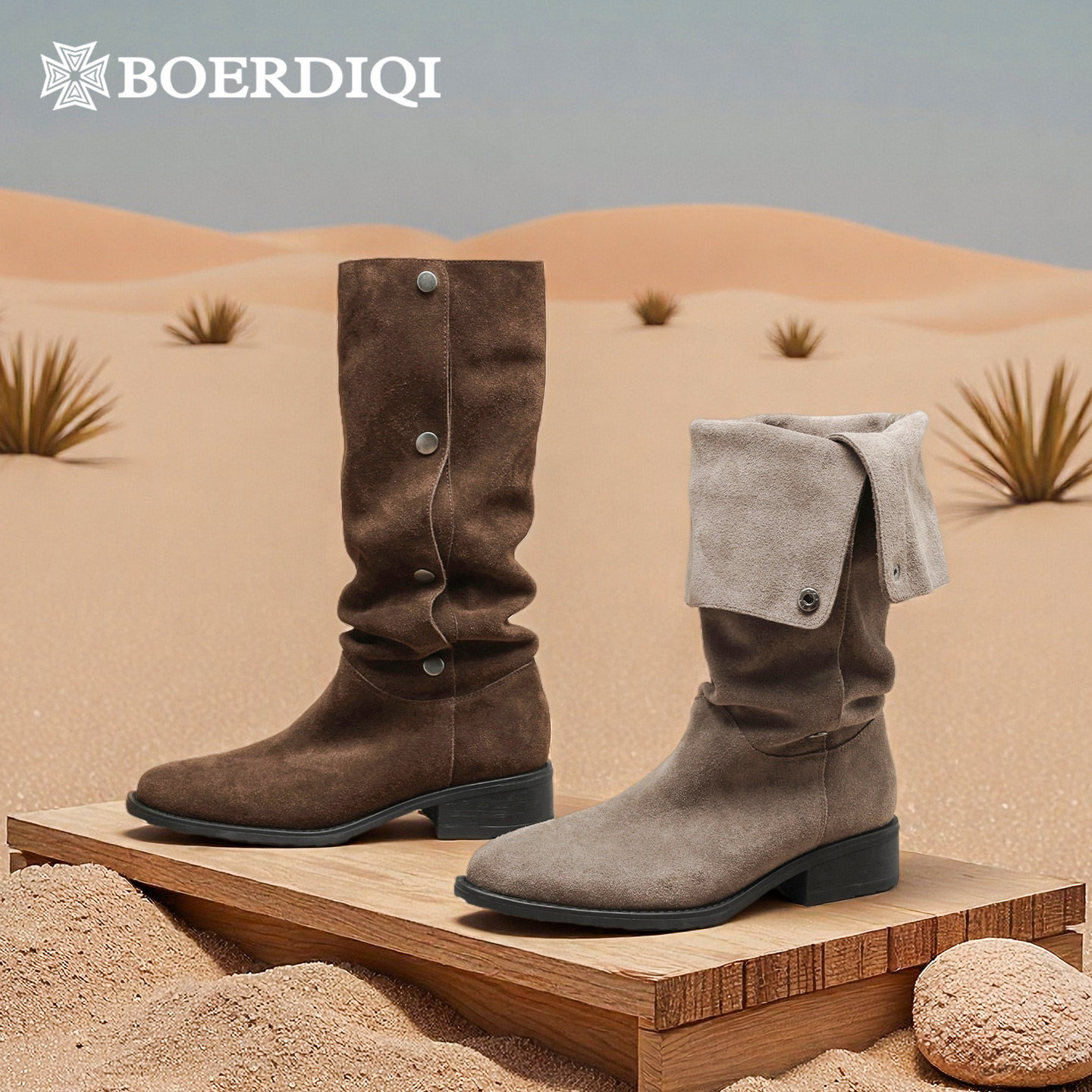 【荒野来信】小众设计两穿西部牛仔靴女2026春新款绒面堆堆靴长靴,淘宝优惠券,粉丝福利购,淘宝优惠卷