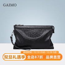 GAIMO Genuine Leather Mens Hand Grab Bag Luxury Brands Large Capacity Totem Embossing Envelope Handbags Casual Wrist Wrap
