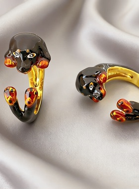 时尚可爱小狗造型珐琅釉个性戒指