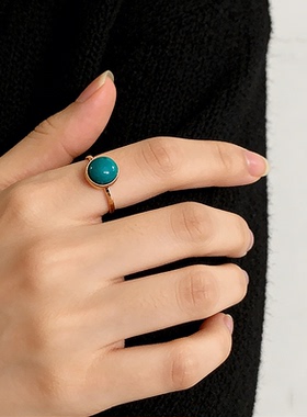 复古轻奢绿松石戒指钛钢不掉色