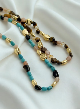 多明星同款天然绿松石虎眼石串珠