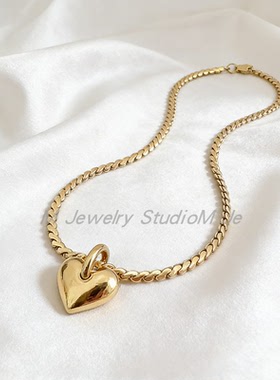 冷淡风重工粗链条大桃心形项链