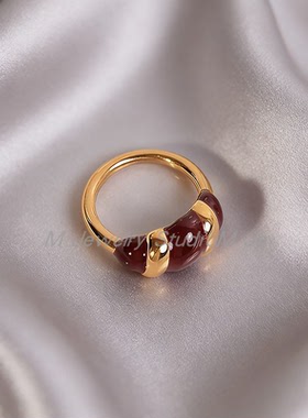 安可拉红滴油麻花戒指钛钢厚电镀