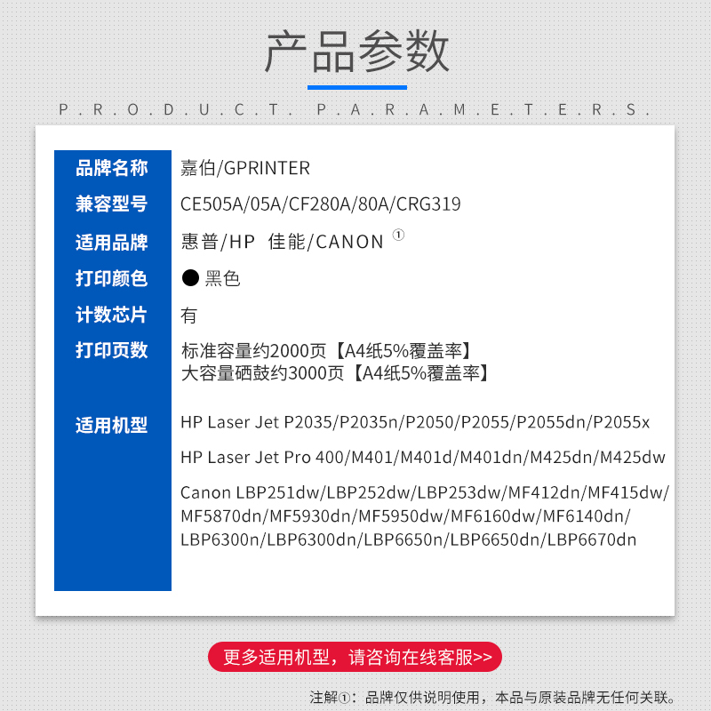 适用惠普CE505A硒鼓P2035n P2055d P2055X P2050打印机M400 m401dn cf280a佳能CRG319 6300 6160 5870 6670-图1