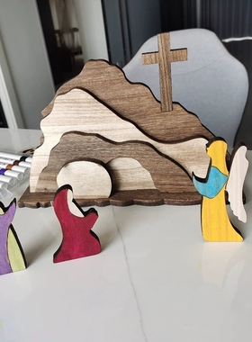 跨境新款Easter scene wooden decoration复活节场景摆件木制装饰