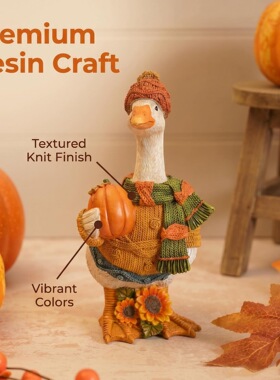跨境新品Autumn Pumpkin Duck Ornament万圣节南瓜鸭子树脂摆件