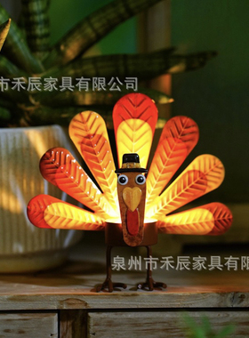 跨境亚马逊新品彩色火鸡金属茶灯烛台感恩节烛台家居桌面摆件装饰