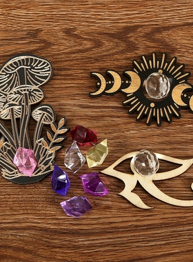 冥想动物水晶石底座木质摆件