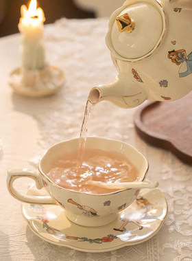 Life's·Etude·法式茶具描金下午茶具家用陶瓷子母壶咖啡杯|爱丽