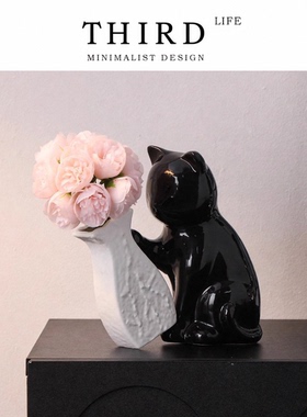 Life's·Need·插花陶瓷装饰花瓶创意可爱猫咪餐桌客厅摆件| 可遇