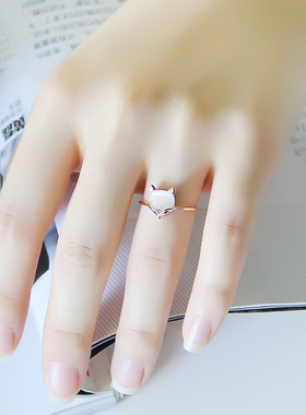 爱依依狐狸猫眼石可爱闺蜜戒指女