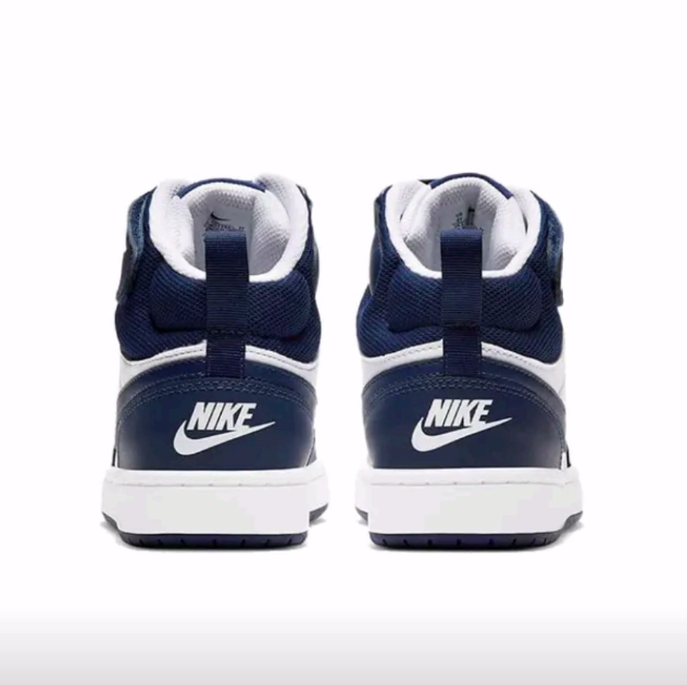 NikeCourt Borough Mid2合成革小黑曜石舒适休闲中帮儿童板鞋蓝白,淘宝优惠券,粉丝福利购,淘宝优惠卷