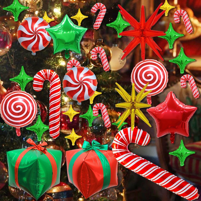 圣诞节礼物盒气球圣人拐杖气球棒棒糖果风车铝膜节日聚会派对气球 - 图2