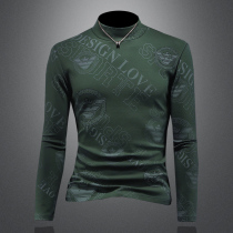 GD2023 winter high collar long sleeves T-shirt male tide card small crowdsourced trend printed blouses with velvety undershirt
