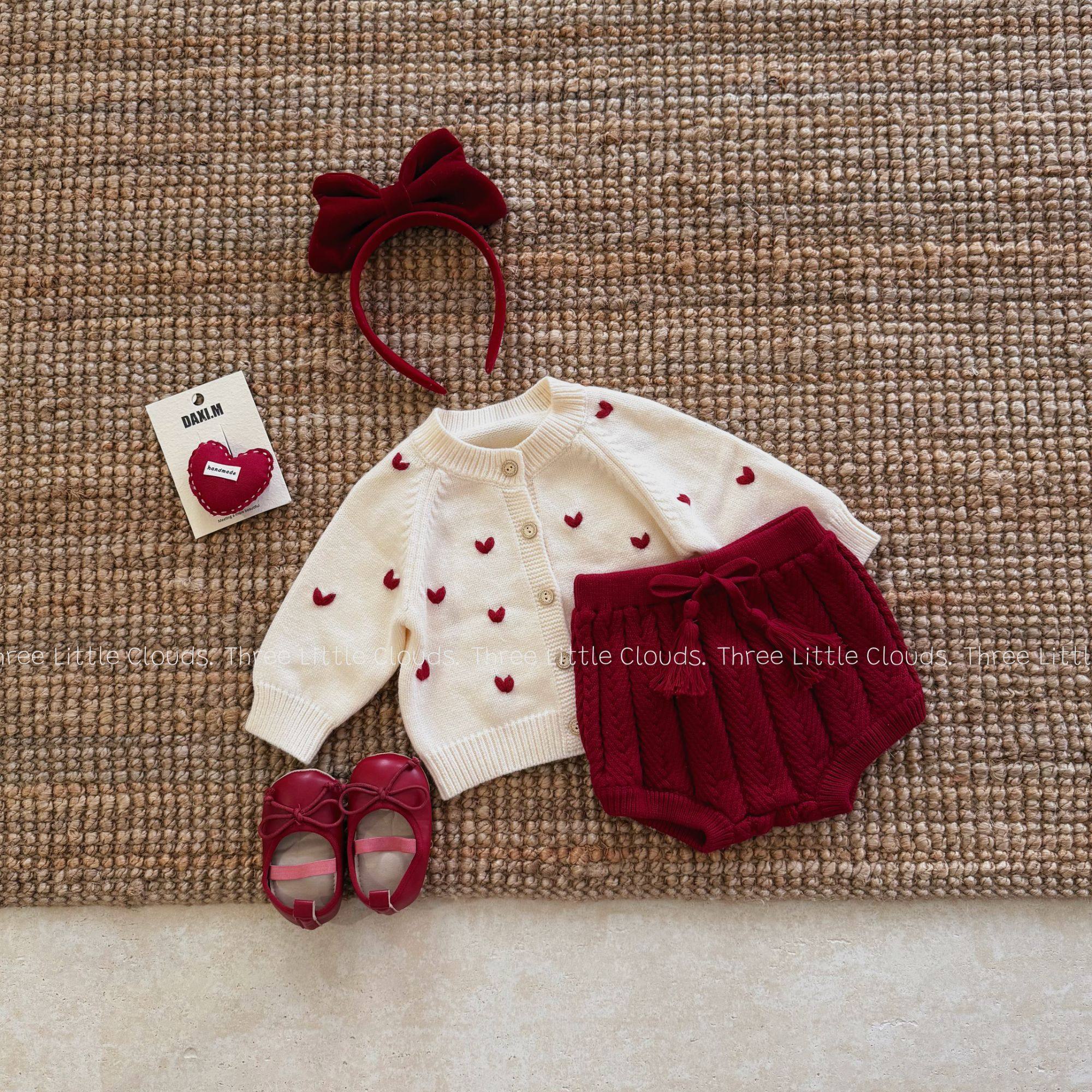 三小朵2742【浆果樱桃】女宝宝婴幼秋季爱心针织外套+针织短裤套,淘宝优惠券,粉丝福利购,淘宝优惠卷