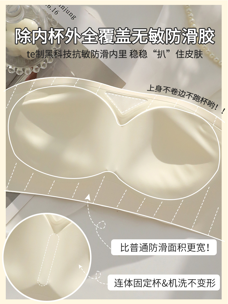 佰莉奈旗舰店隐形抹胸无肩带内衣女夏季小胸防走光无痕一字聚拢防滑八爪鱼裹胸2