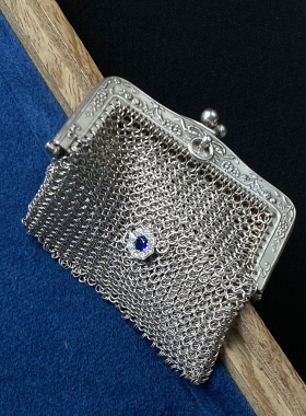 复古古董蓝宝石925银项链