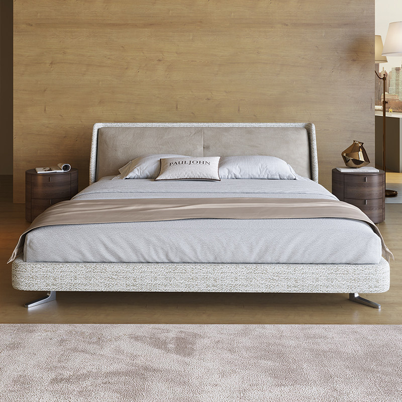 PAULJOHN 意式进口棉麻布艺床现代别墅平层主卧1.8双人床轻奢大床,淘宝优惠券,粉丝福利购,淘宝优惠卷