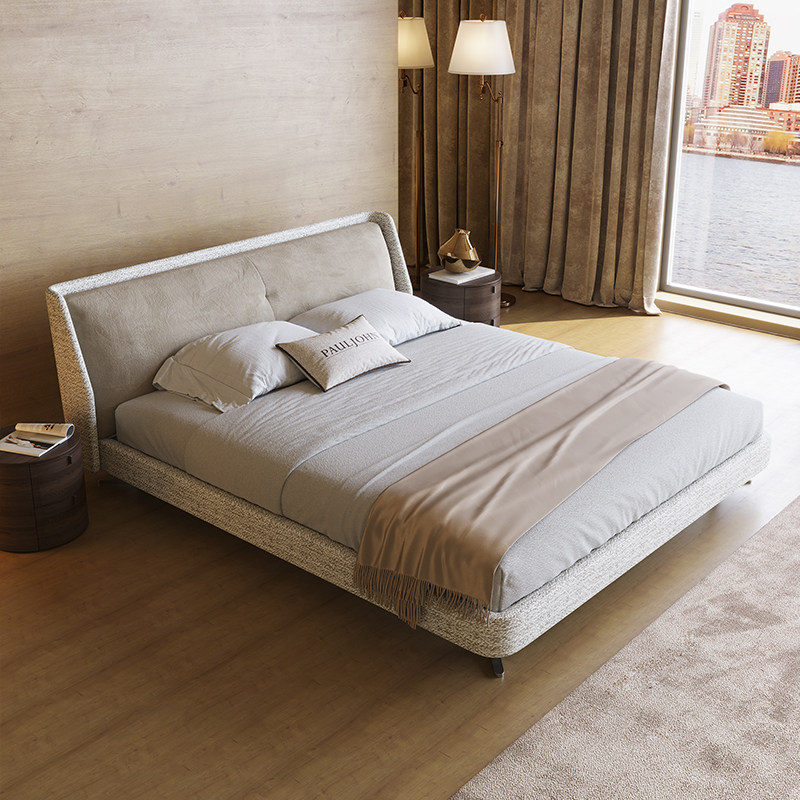 PAULJOHN 意式进口棉麻布艺床现代别墅平层主卧1.8双人床轻奢大床,淘宝优惠券,粉丝福利购,淘宝优惠卷