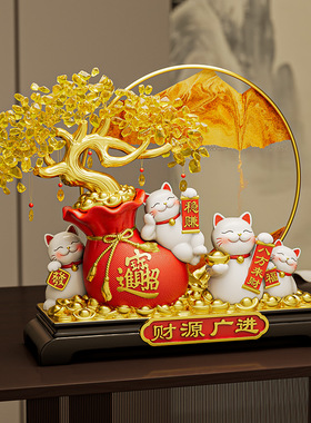 新中式发财树招财猫摆件