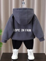 Boy Cavet clothing Autumn Winter 202 New Yangqi Childrens winter clothing thickened Even hat mens trendy blouses