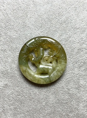 新岫玉鹿牌双面镂空雕刻梅花鹿玉牌古风汉服禁步流苏玉佩天然保真