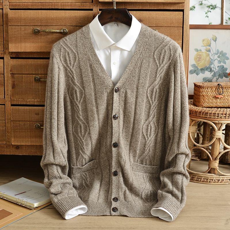 MC－GRAW2023新款100纯山羊绒开衫男针织毛衣冬季保暖加厚羊绒衫 - 图0