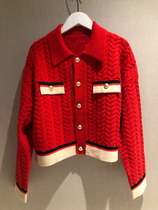 Red sweater womens 2023 new autumn and winter exploits Christmas design sensation little crowdsourced 100 hitch a little fragrant wind jacket