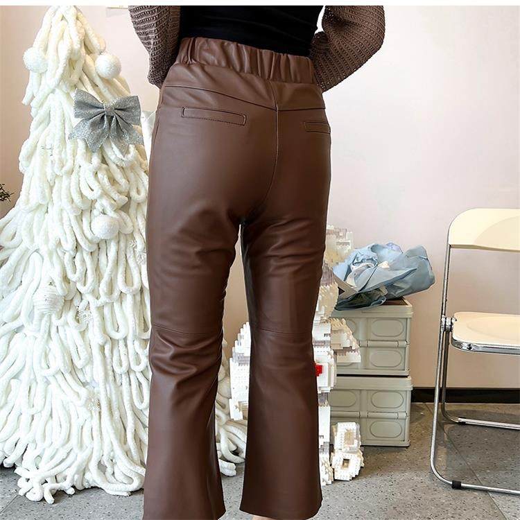 真皮皮裤女 秋冬新款通勤气质微喇裤 2025绵羊皮净版打底九分裤潮,淘宝优惠券,粉丝福利购,淘宝优惠卷