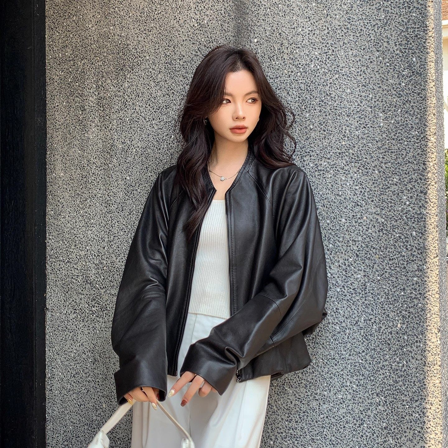 2025秋冬新款真皮皮衣女小个子短款绵羊皮外套休闲百搭蝙蝠袖上衣,淘宝优惠券,粉丝福利购,淘宝优惠卷