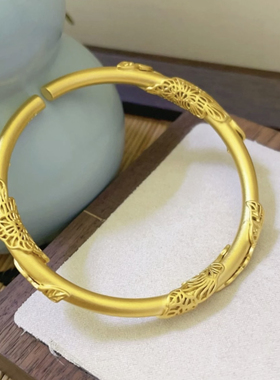 越南沙金手镯女国潮古法树叶铜合金手环复古相思藤手镯首饰品