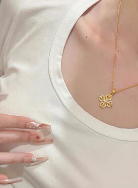 金店同款古法黄金色十字金刚杵沙金吊坠项链女满钻镶嵌点钻锁骨链