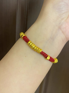 金店同款沙金锤纹满福盘缠红绳手链手工编织新中式红色手绳女