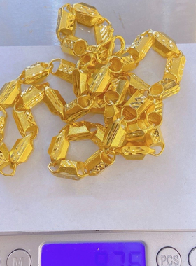 简约帅气实心八方来财项链男女情侣风链子仿真可水洗