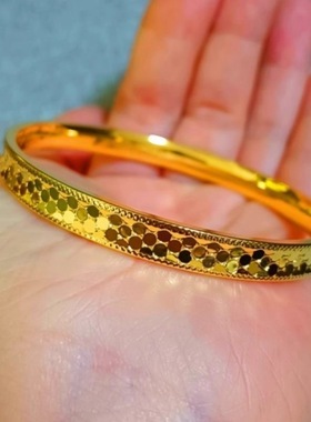 高保色金店同款碎碎冰龙鳞手镯女传承素圈镯子送老婆礼物蜂窝手镯