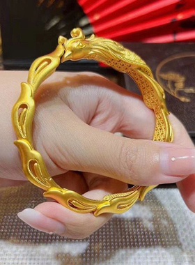 新款沙金龙凤呈祥国潮古风男女黄金色龙凤手镯活口可调节婚庆礼品