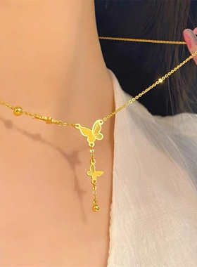仙气飘蝶~18k金色轻奢超仙蝴蝶流苏项链女精美在逃公主锁骨链配饰