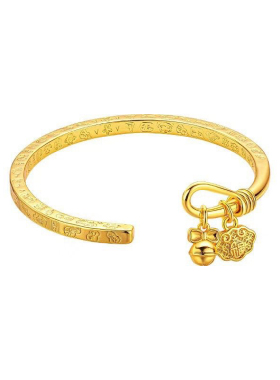 吉言铃铛福字开口沙金手镯女仿真黄金实心新中式如意手环仿三金