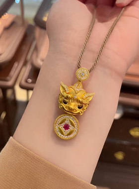 镶钻招财貔貅眼睛可转动项链女立体錾刻转运聚财