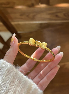 在逃公主蝴蝶结开口手镯女甜美精致实心手环沙金不掉色蝴蝶结手镯