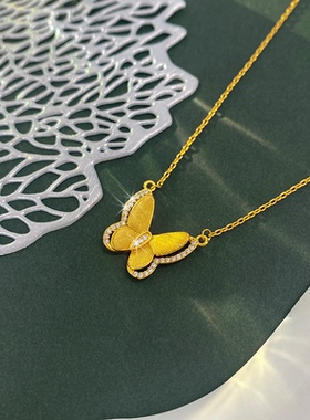 金店同款沙金蝴蝶项链女轻奢高级感锁骨链七夕生日礼物送女友