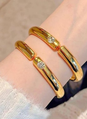 金店同款亮面点钻泥鳅背手镯开口镯子戒子百搭时尚送女友礼物
