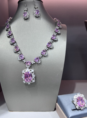 奢华高级感闪耀新娘粉项链耳环简约仙套装婚纱礼服配饰晚宴首饰