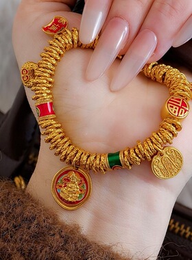 金店同款沙金烧蓝珐琅黄财神小胖福盘缠手链男女国风五路财神手串