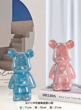 @新疆包邮西藏网红电镀暴力熊摆件套装现代客厅玄关电视酒柜子轻