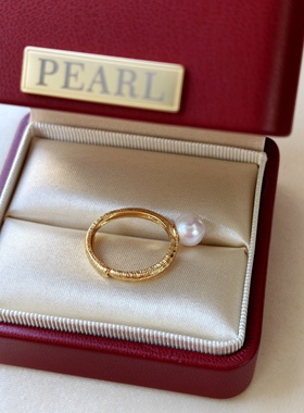 竺玥·精工s925银镀金天然珍珠戒指轻奢小众设计高级感开口可调节