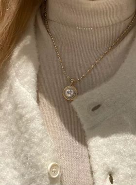 竺玥·海岛月光 精工银极光镜面正圆珍珠双色吊坠Vintage复古吊坠